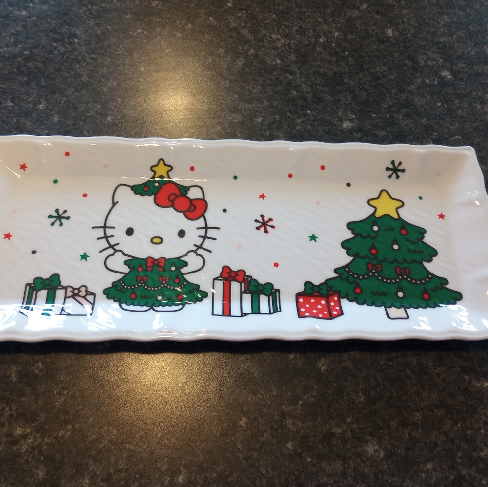 NEW Sanrio Hello Kitty White Christmas Party Dining Melamine Platter Dinner Tray